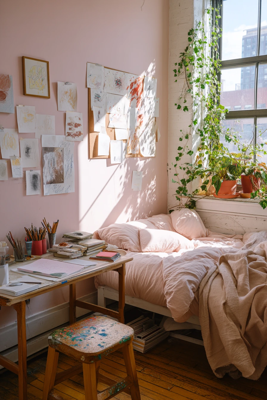 bedrooms with light pink walls 28