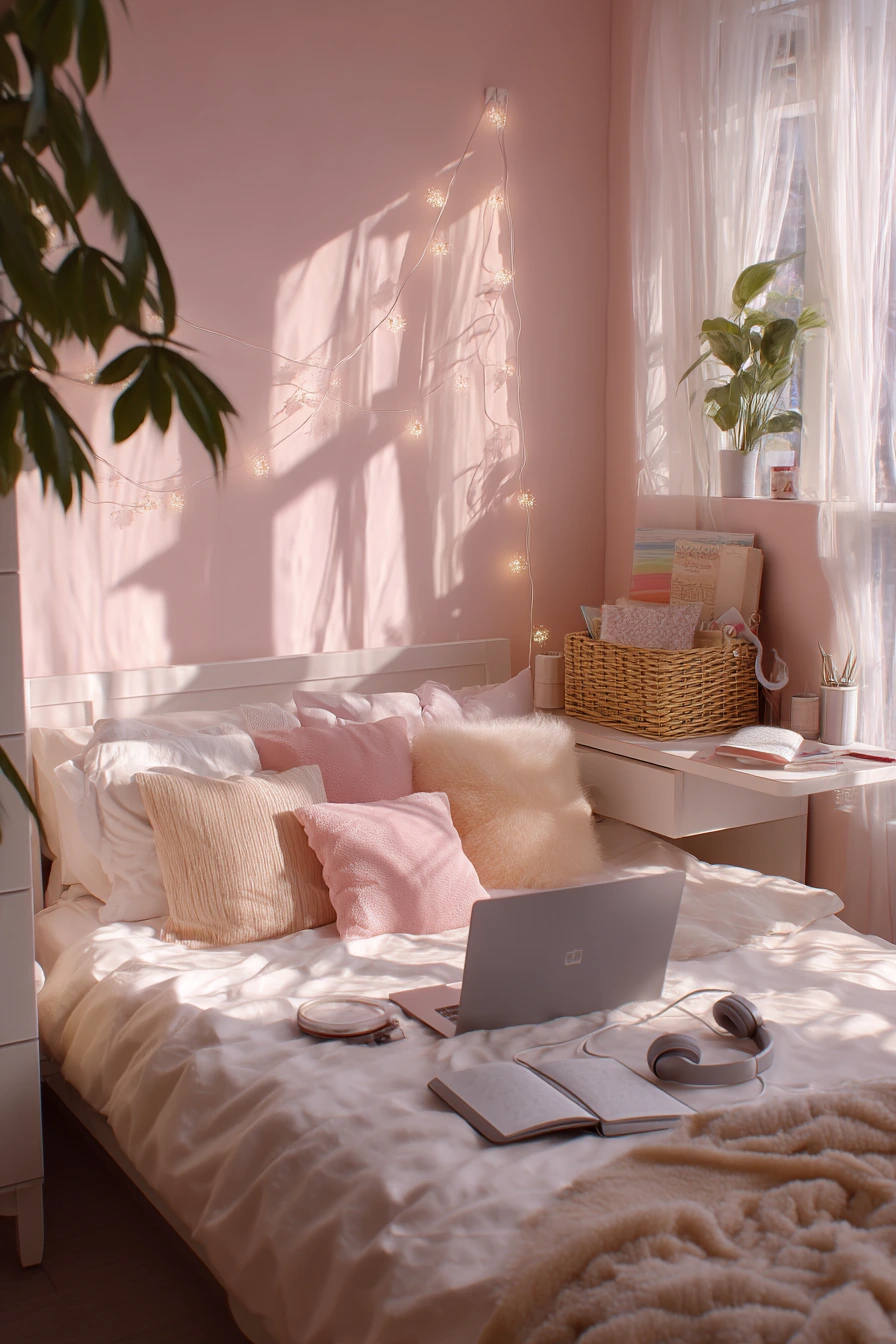 bedrooms with light pink walls 36
