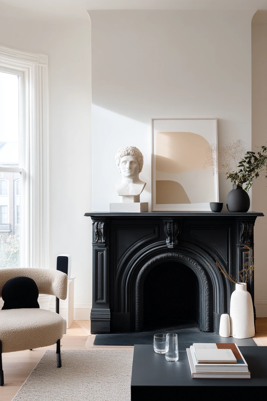 black and white mantel decor ideas 12