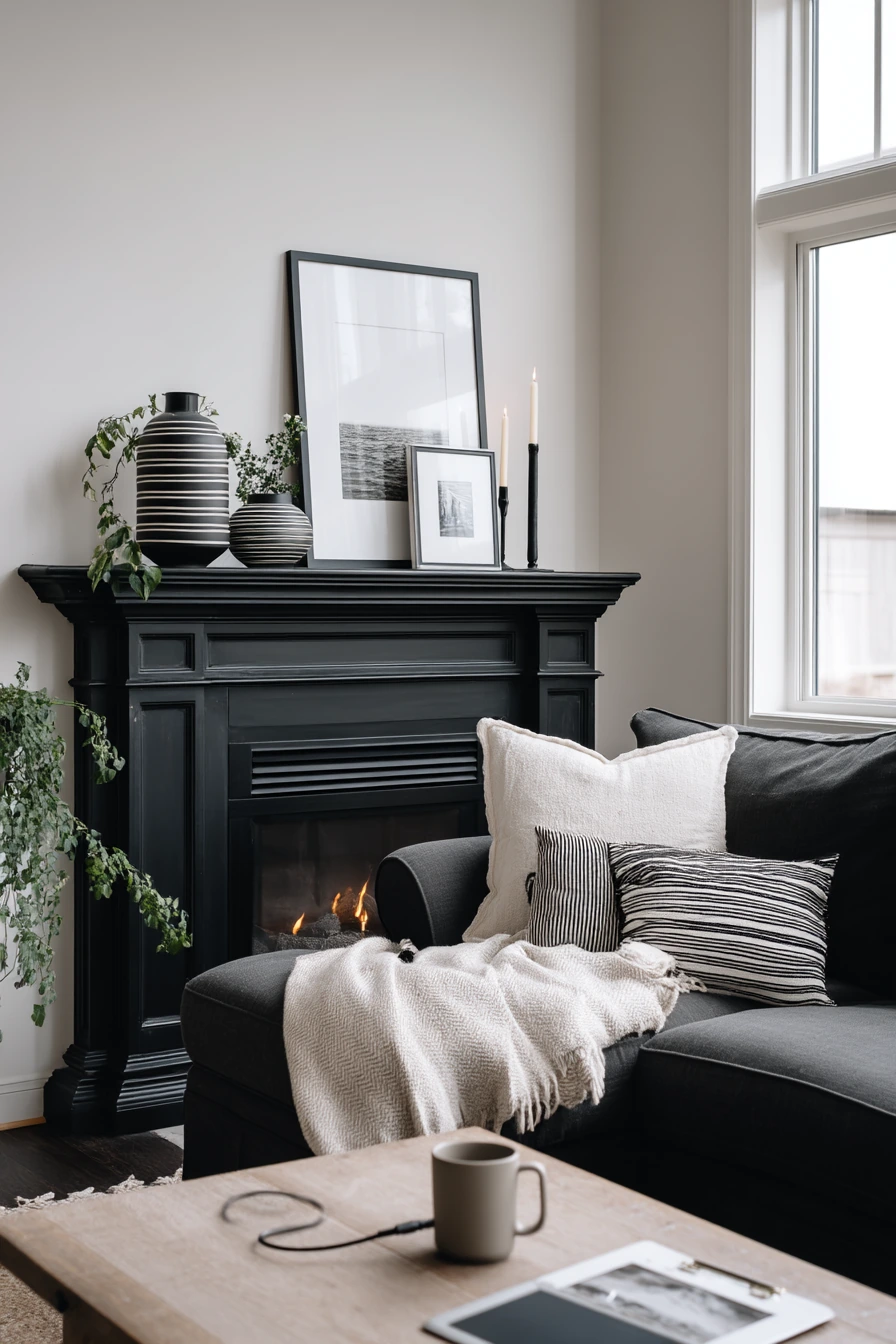 black and white mantel decor ideas 2