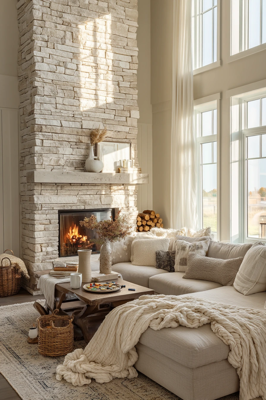 floor to ceiling fireplace ideas 38
