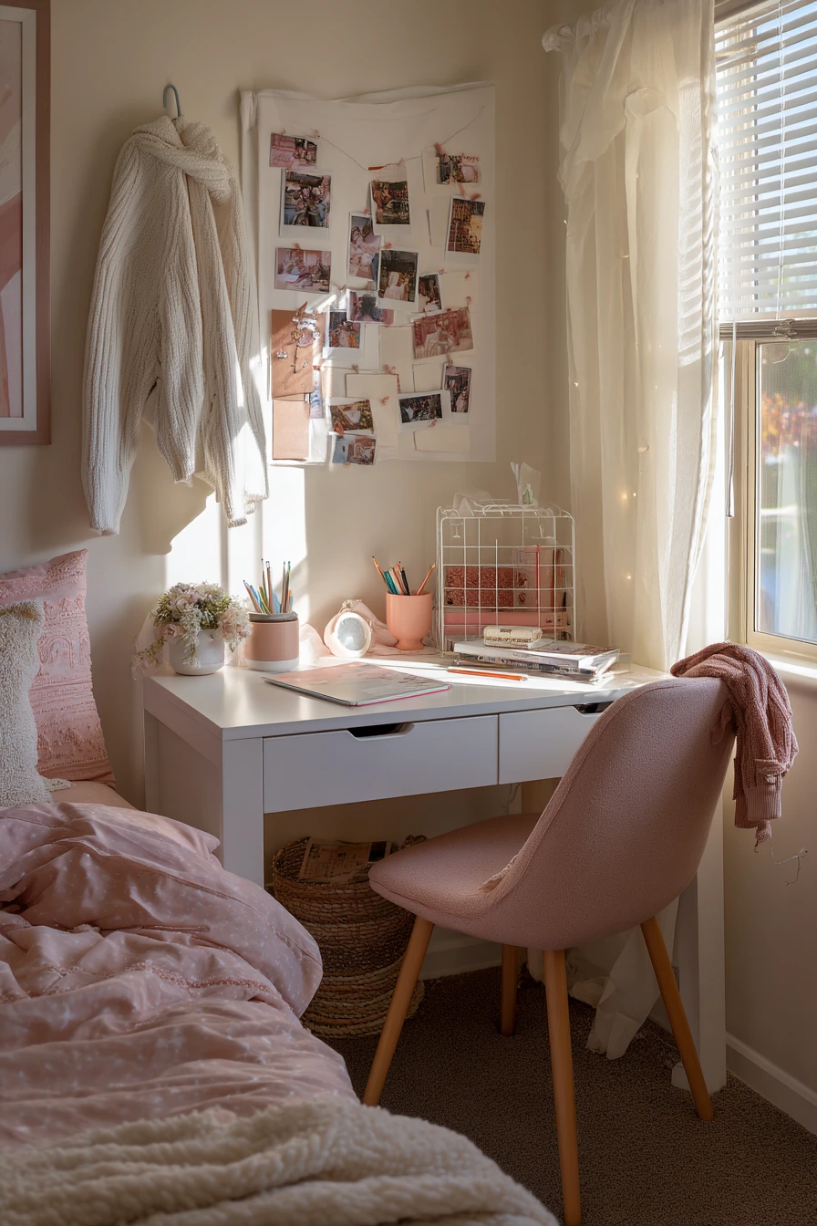 pink and white bedroom 15