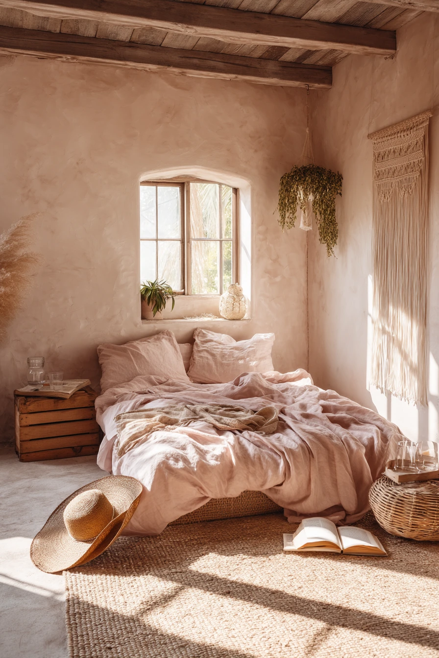 pink bohemian bedroom 1