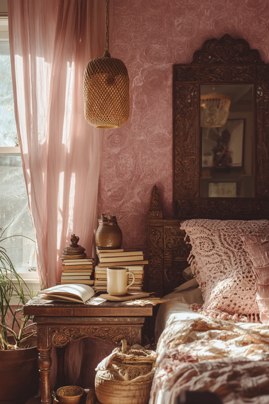 pink bohemian bedroom 10
