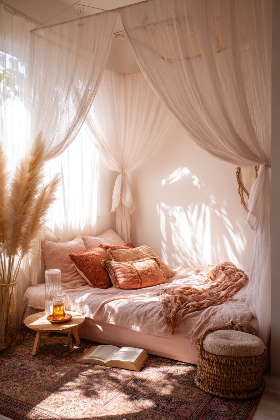 pink bohemian bedroom 13