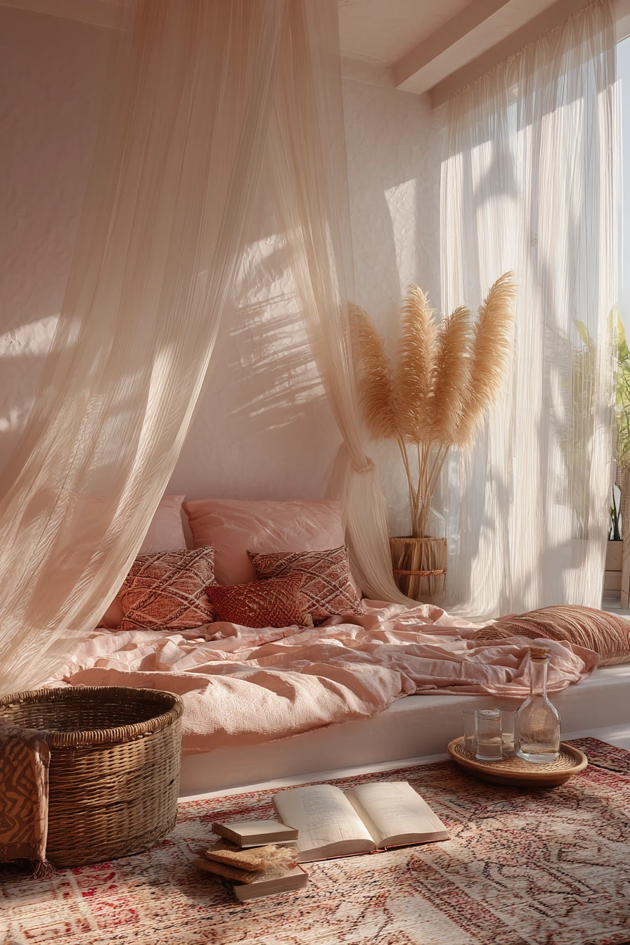 pink bohemian bedroom 15