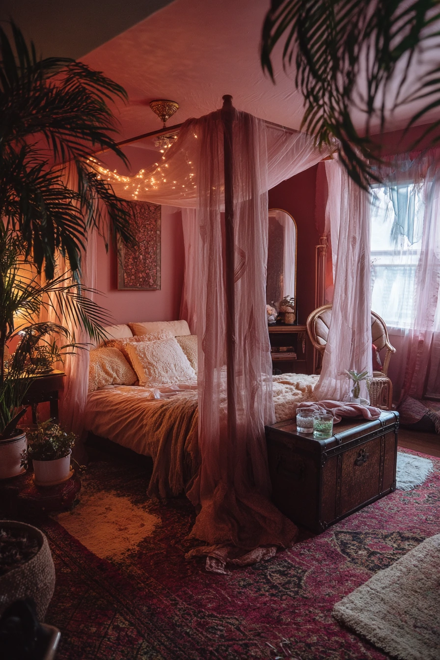 pink bohemian bedroom 37