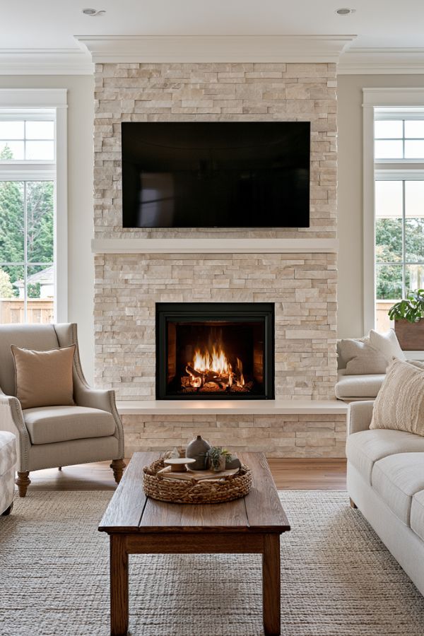 tv above fireplace layout ideas 38
