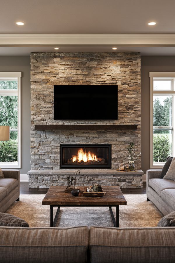 tv above fireplace layout ideas 40