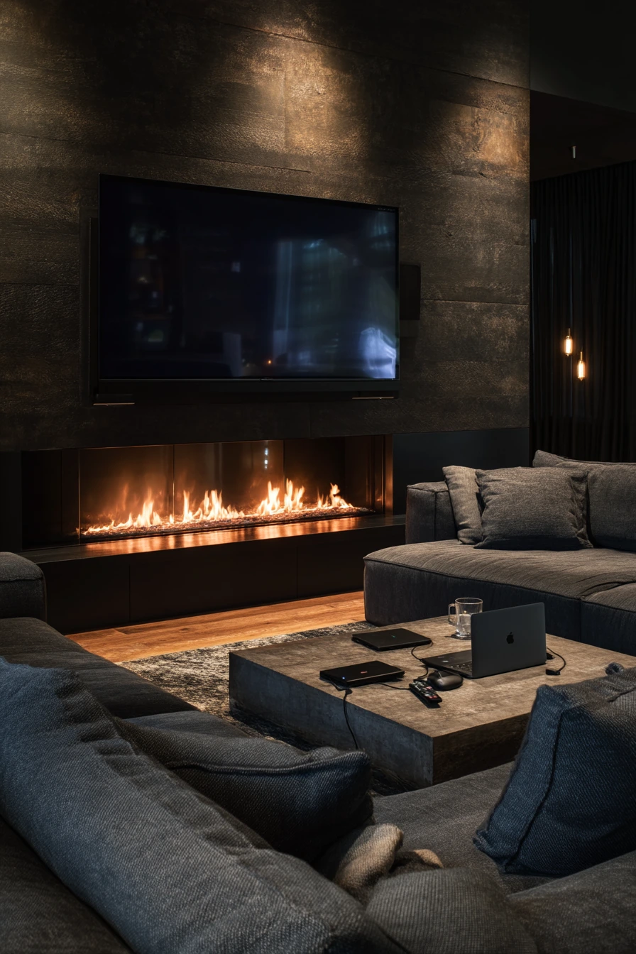 tv above fireplace layout ideas 35
