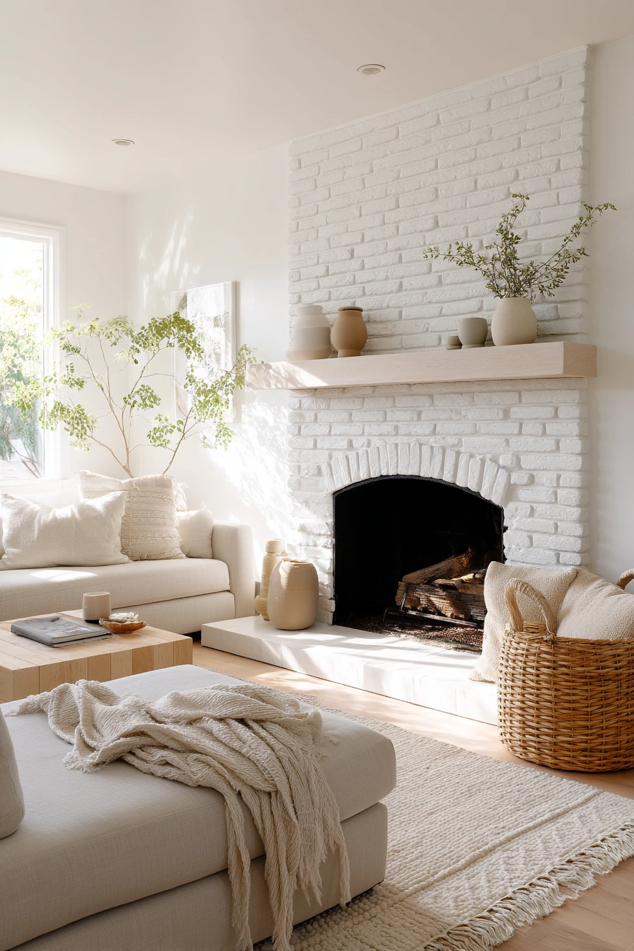 white brick fireplace ideas 24