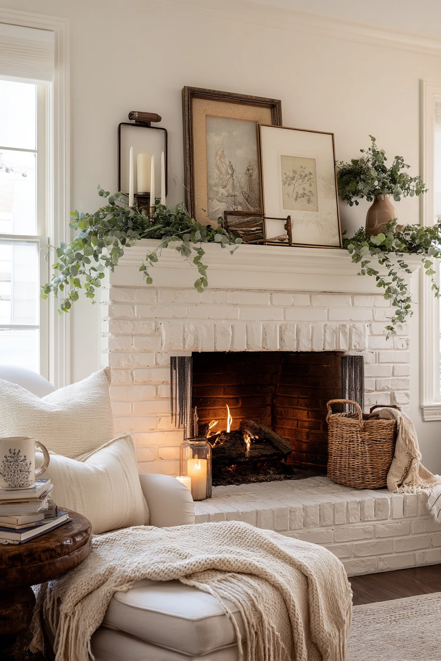white brick fireplace ideas 33