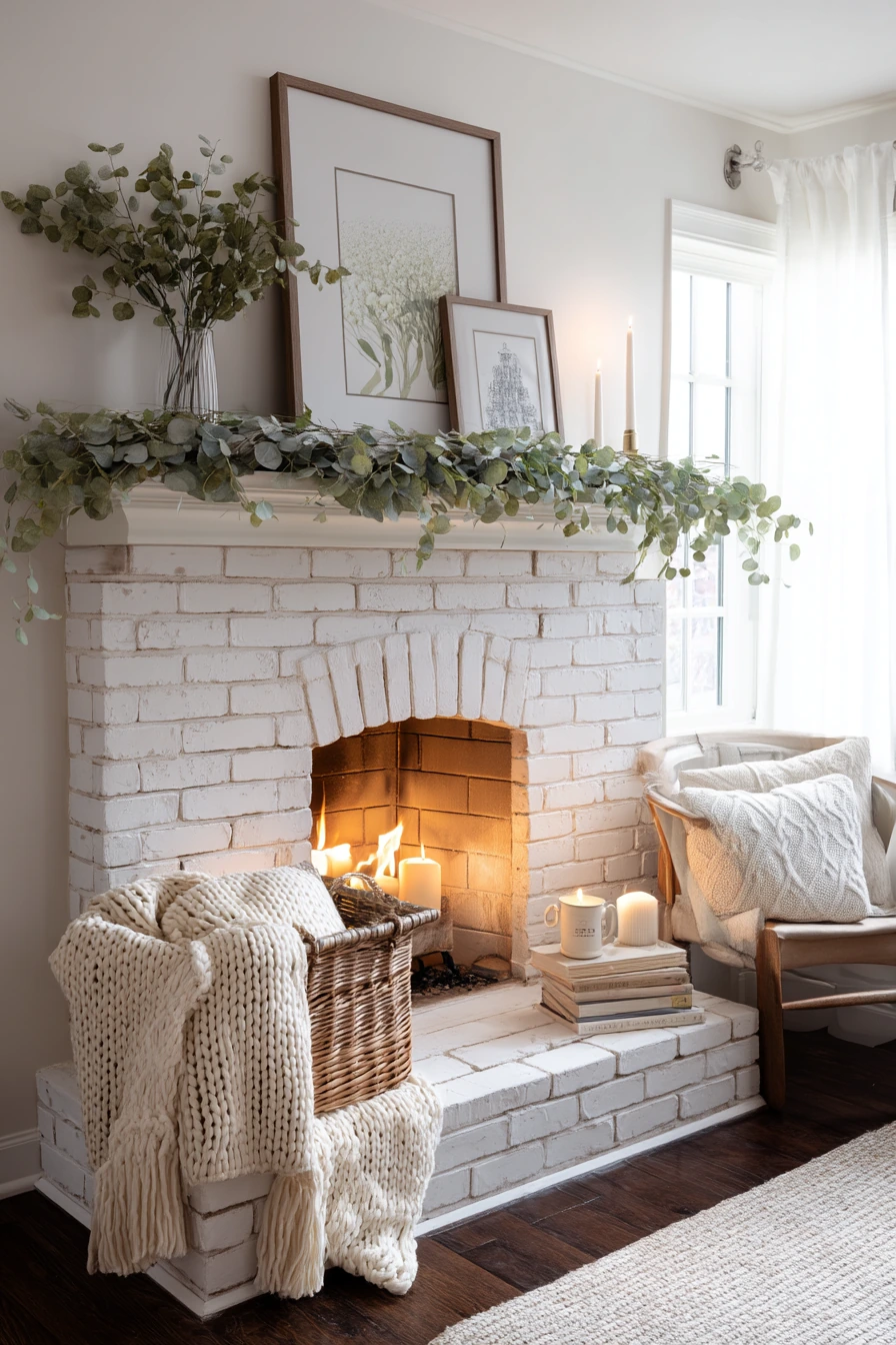 white brick fireplace ideas 34