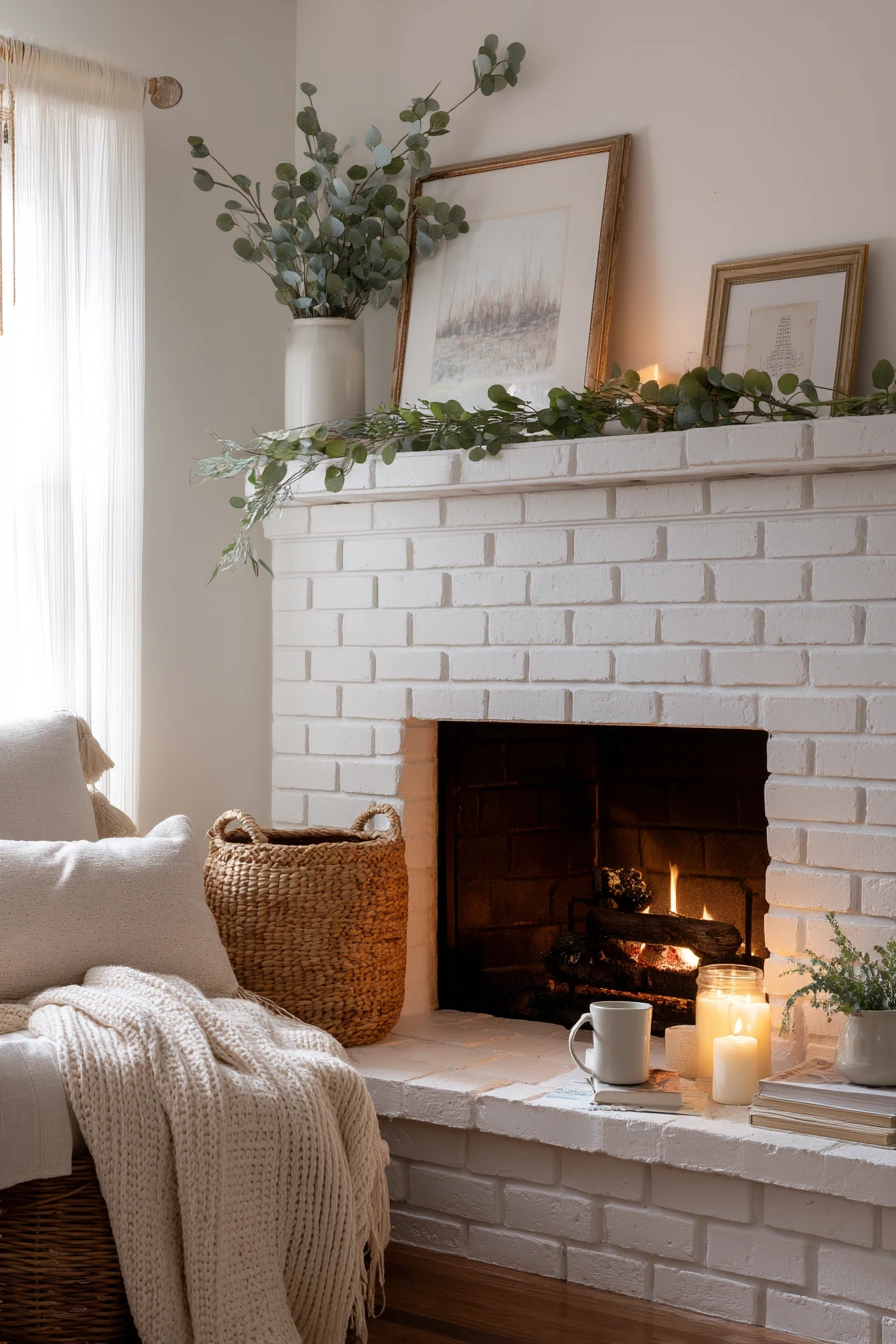 white brick fireplace ideas 35