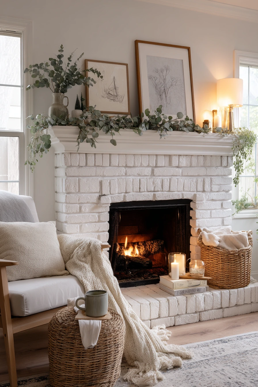 white brick fireplace ideas 36