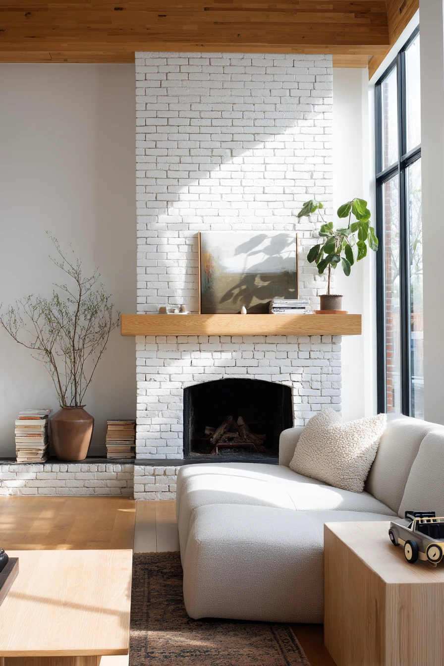 white brick fireplace ideas 37