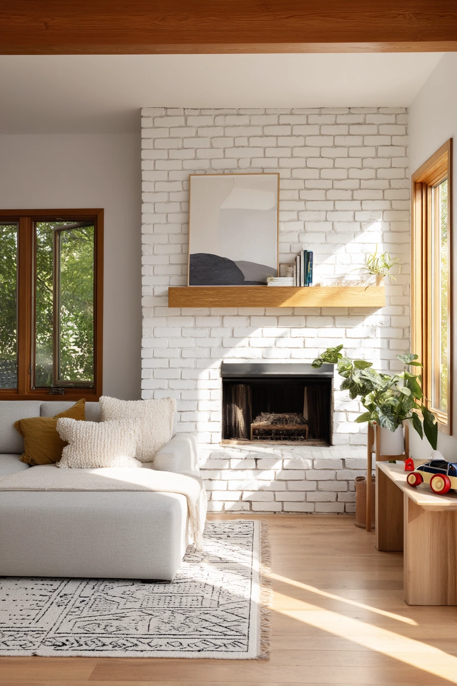 white brick fireplace ideas 40