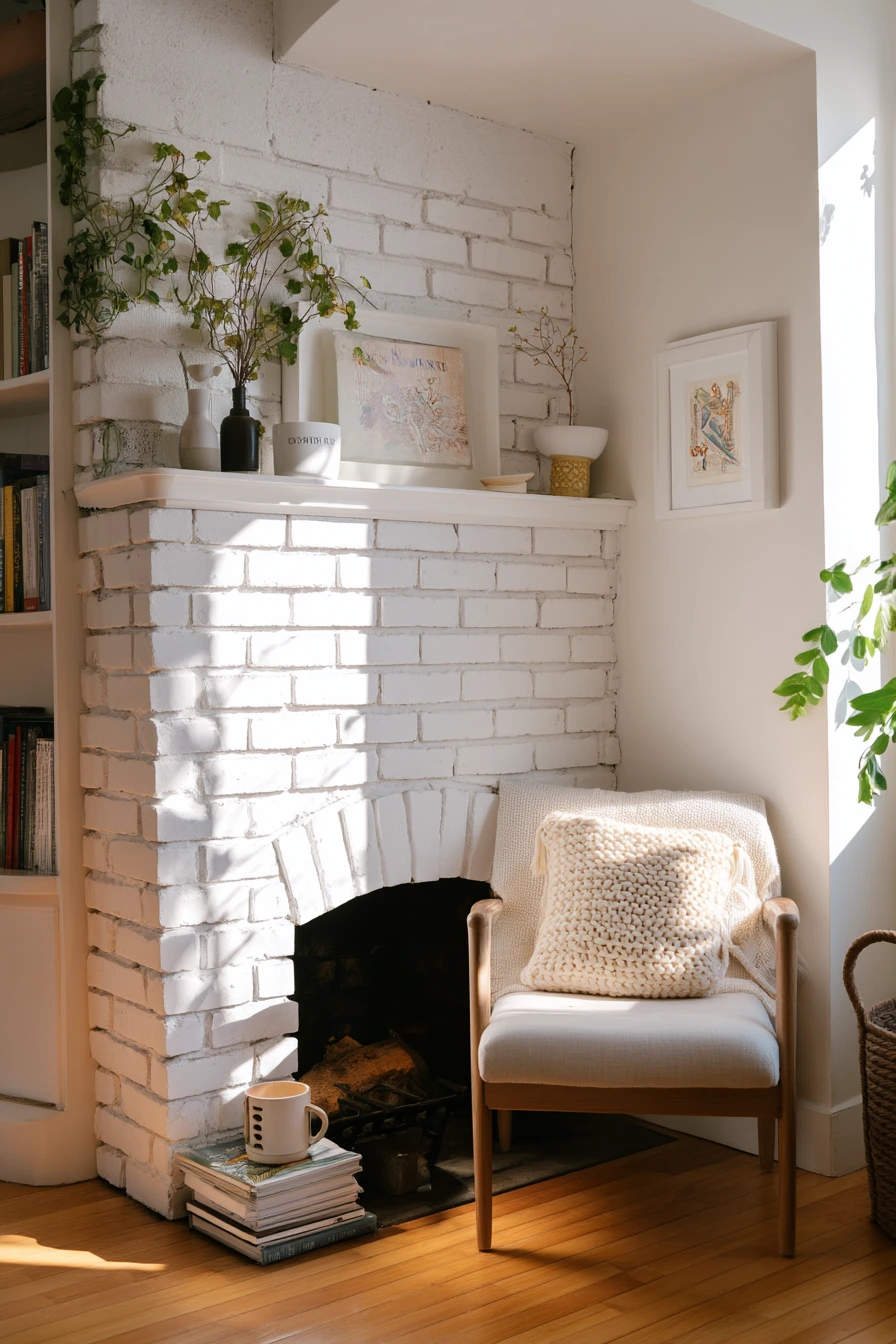 white brick fireplace ideas 6